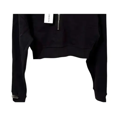 We Wore What NWT Cropped Half Zip Fleece Cotton Hoodie Long Sleeve S Black #3404