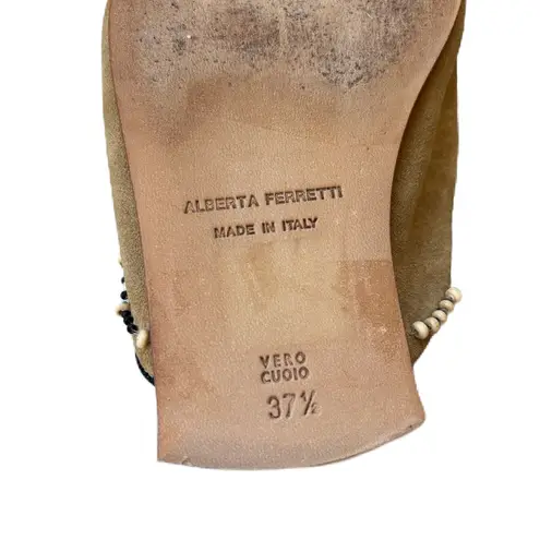 Alberta Ferretti Beaded Mules Tan Native American Leather Slip On Size 37.5 Sz 7