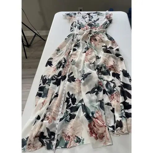 Kate and Lily Womens Floral Chiffon Wrap Maxi Dress Size 4 Semi Sheer Top Fairy Pink