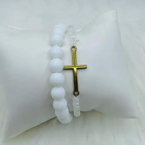 Stainless Steel Cross beaded White Theme Bracelets