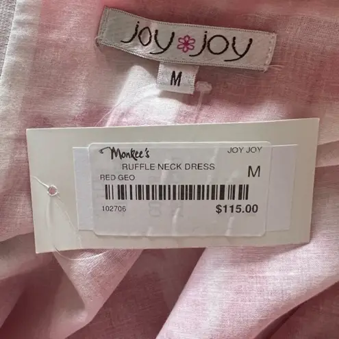 Joy Joy Red Geo Print Ruffle Neck Sleeveless Shift Dress Size M NWT