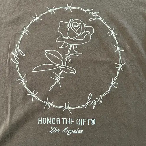 HONOR THE GIFT Embroidered Rose & Barb Wire Brown Cream Shirt Sz S Relaxed NWT