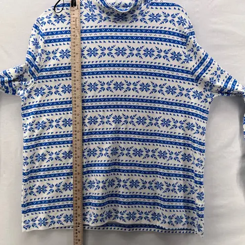 Lands End Womans Mock Neck Size XL Fair Isle Nordic Snowflakes Winter Holiday Blue
