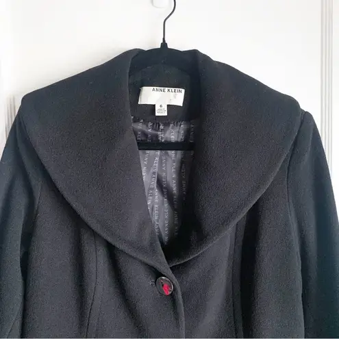 Anne Klein Wool Cashmere Blend Midi Length Large Rounded Neckline Pea Coat Black