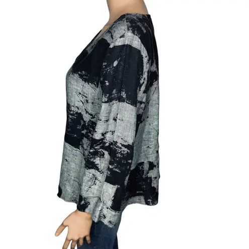 Habitat Clothes to Live In abstract print linen blouse Small BlackGrey Lagenlook