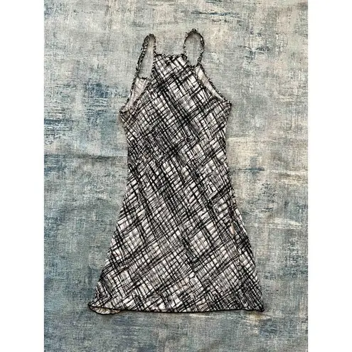 None Black White Cross Hatch Print Sun Dress XL