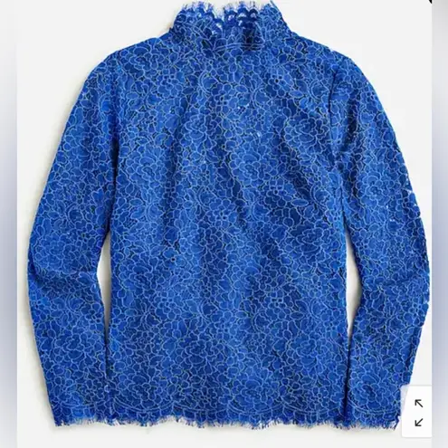 J.Crew  Scalloped Lace Mockneck Long Sleeve Blouse in Blue
