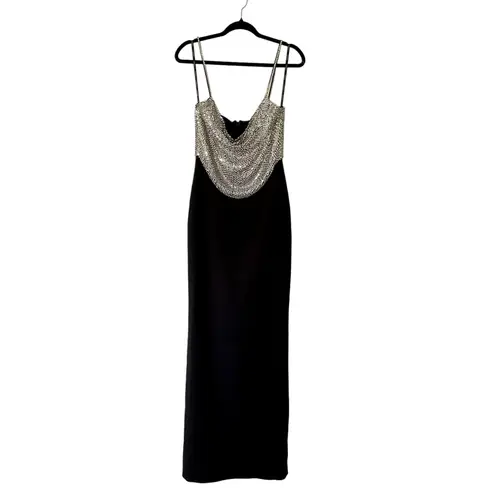 Retrofete Jazlyn Dress Sleeveless Crystal Embellished Gown Black Silver Size S