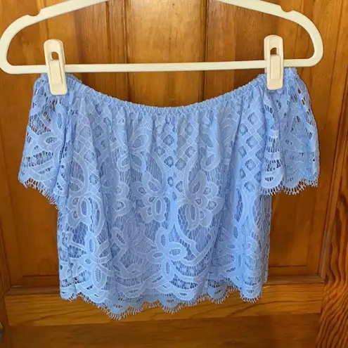 EXPRESS EUC  Light Blue Off the Shoulder Lace Top, Size Extra Small