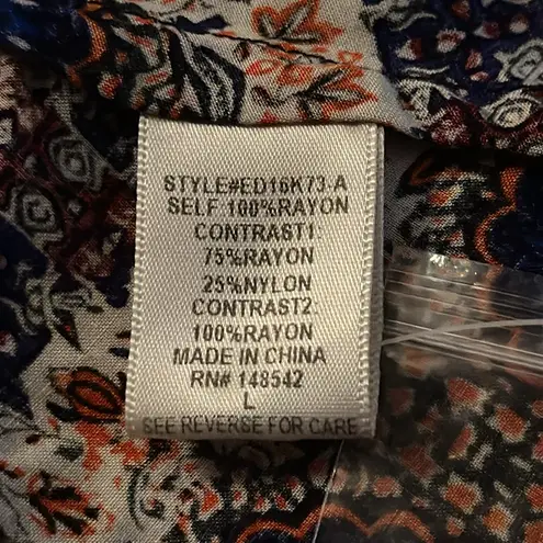 Aratta Silent Journey Boho‎ Paisley Floral Velvet Burnout Tunic Dress Large Blue