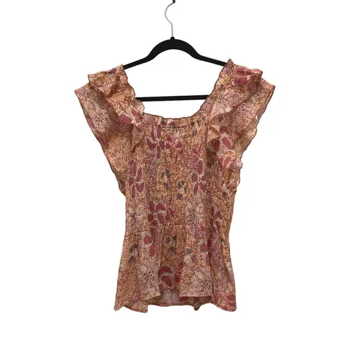 Nanette Lepore NWT- Nanette Lenore Orange & Pink Floral Smocked Blouse