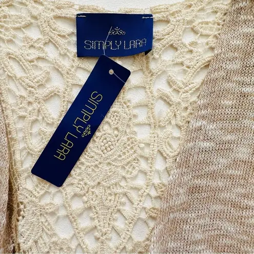 Simply Lara Duster Kimono Lace Detail Open Front Sleeveless Neutral Beige XL NEW Tan