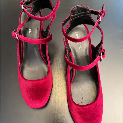 Indigo rd. Velvet Mary Jane Red Block Heel Sandals woman’s sz 8.5 retro vintage