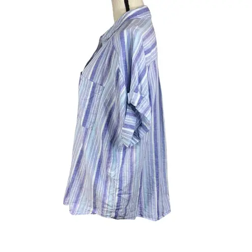 Terra & Sky 1X-Large (16W-18W) Top Button-Up Dolman Sleeves Striped Linen Blend - Image 6
