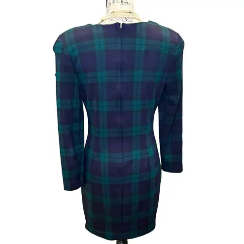 Vintage Plaid Tartan Bodycon Dress Preppy Dark Academia Green Purple Black