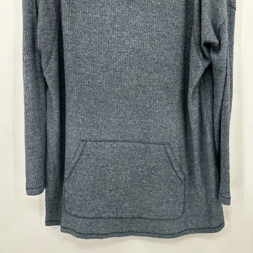 Soft Surroundings Blue Ribbed Cowl Neck Tunic Top Long Sleeve Pocket Size L