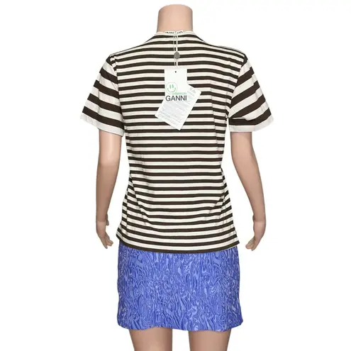 Ganni Striped Software V-Neck Shirt, Mole, XS