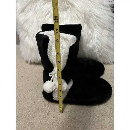 Unbranded black white boot socks mid calf side bowknot pom poms booties Size 9.5