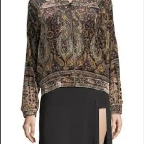 Haute Hippie Sahara Zip Front Beaded Printed Bomber Jacket Velour Paisle…