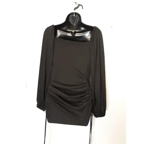 Solid black adjustable drawstring ruched side dress Size M