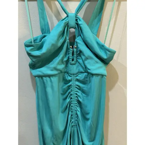 Rebecca Vallance Dress Turquoise Riccardo Ruched Cutout Jersey Midi Size 4 Green