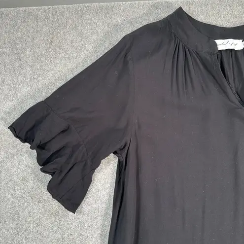 Petal and Pup Black Tiered Midi Dress Women's Small V-Neck Short Ruffle Sleeve