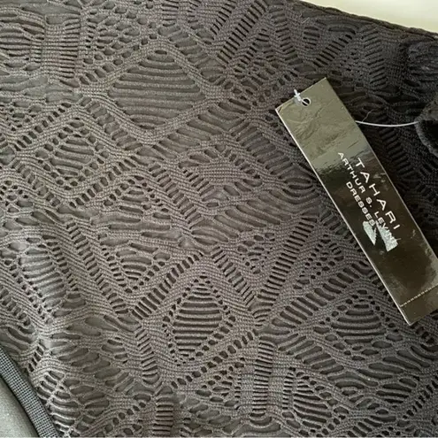 Tahari Arthur Levine Black Dress Geometric Lace Drape Short Sleeves Size 14 LBD