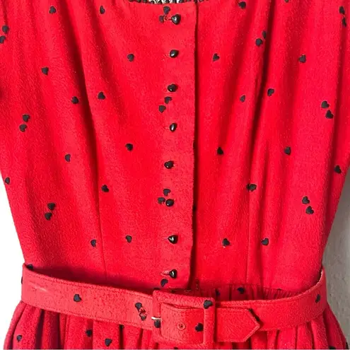 Vintage 1950s Lanz Heart Print Fit & Flare Circle Skirt Dress Size Small Red
