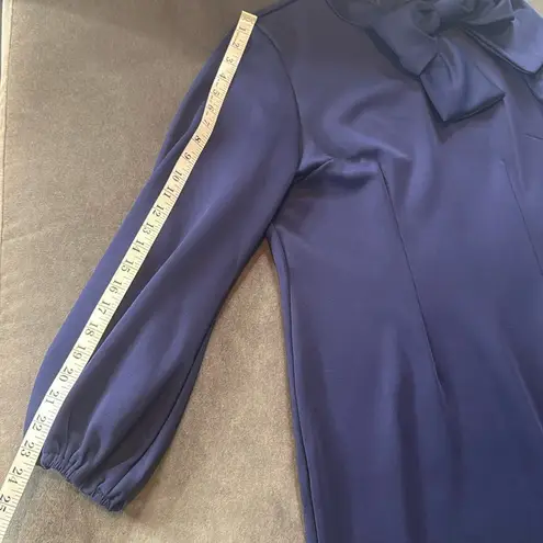 Women’s Navy Blue Long Sleeve Midi Pencil Dress with Bow Detail Size XL NEW Blue