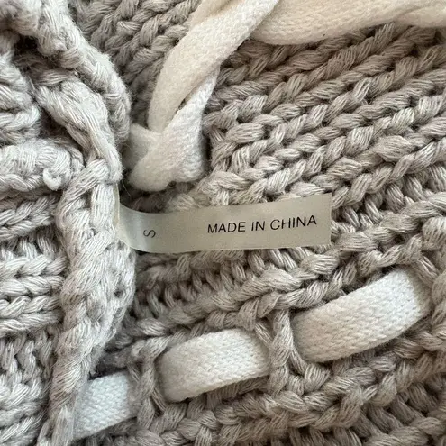 margaret o'leary Margaret O’Leary Cable Knit Crew Neck Gray White Statement Sweater Size S