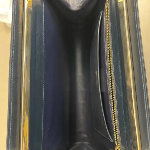 Salvatore Ferragamo Vintage Firenze 4 Navy Leather Clutch Shoulder Bag-Preowned