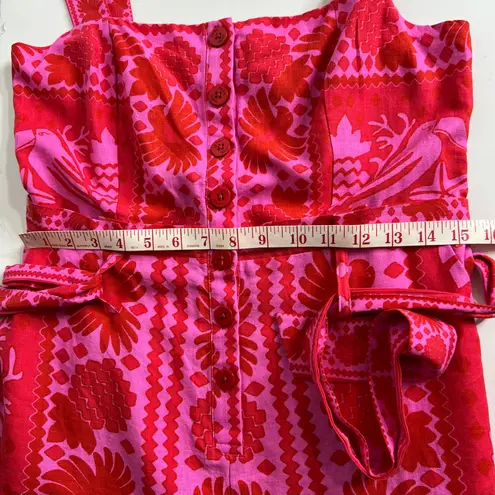 Farm Rio Jungle Scarf Romper Red Linen Blend Size Medium