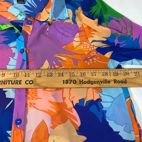 GOMORN FLORAL TROPICAL SHEER WOMEN BLOUSE BUTTON UP LANTERN SLEEVE M MULTICOLOR Size M