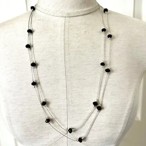 Alfani very long silver tone and black beaded necklace