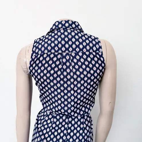 [Michael Michael Kors] Blue Ikat Print Sleeveless Knot Tie Mini Shirt Dress Sz 0
