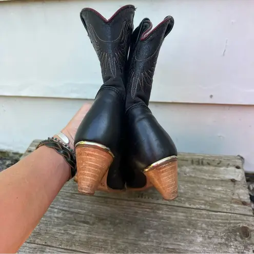 Dingo Vintage 80s  Black Cherry High Heeled Cowgirl Boots Booties 7M