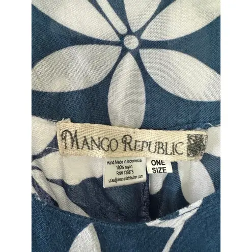 Mango Republic Hawaiian Tropical Ruffle Hem Oversized Kaftan Blouse One Size Blue Size undefined