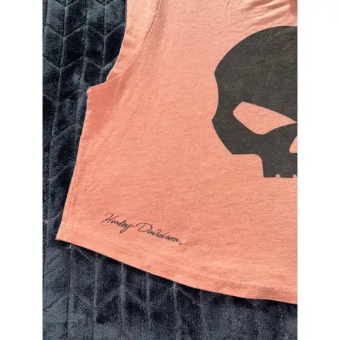Harley Davidson Women's Louisville Skull T Shirt Crop Top Size M Orange Size M