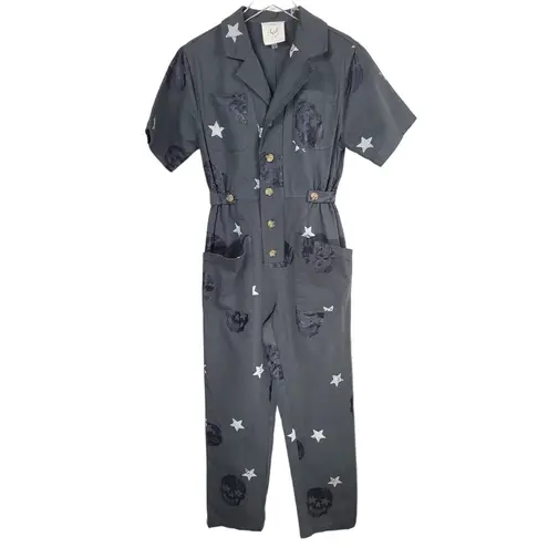 Fantastic Fawn  Skull and Star Short Sleeve Jumpsuit in Dark Green