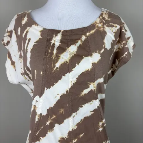 XCVI Wearables Aviana Dress Womens Medium Ruched Brown Tie Dye Mini Short Sleeve