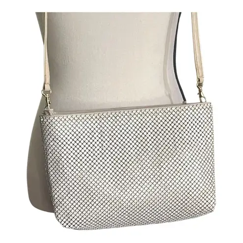 Whitting and Davis Metal Mesh Clutch Crossbody Handbag Tan