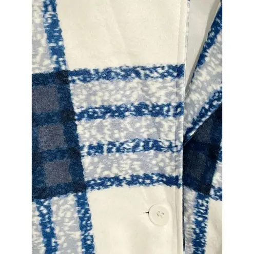None Check Plaid Lightweight Coat Jacket Button Front Pockets White Blue Women's XL