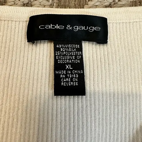 Cable & Gauge Cream Ribbed Tank Top V-Neck Grommet Zip Sleeveless Top Size XL