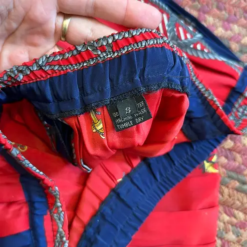 VINTAGE NAUTICAL CHAIN PLEATED MIDI SKIRT ANCHOR Red