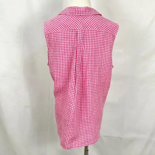 Tommy Bahama  Pink Linen Shirt Tie Front Sleeveless Gingham Way Camp Shirt Sz XL