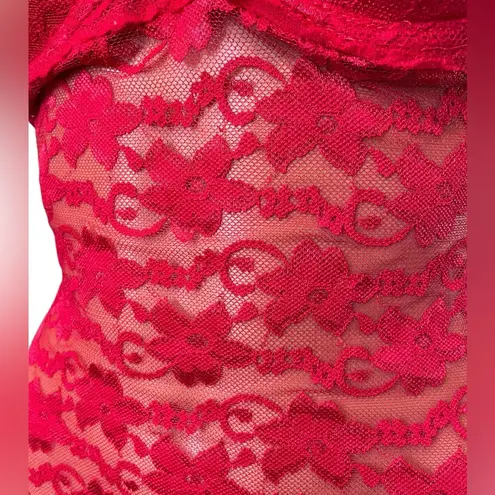 Be Wicked Red Sheer Romantic Floral Lace Padded Underwire Ruffle Bow Slip Dress Size M