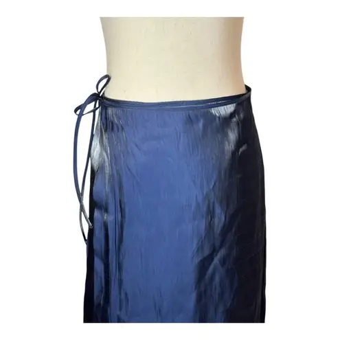 L'Academie Skirt Women Small Blue Wrap Side Tie Shiny Midi Skirt NWOT Whimsigoth