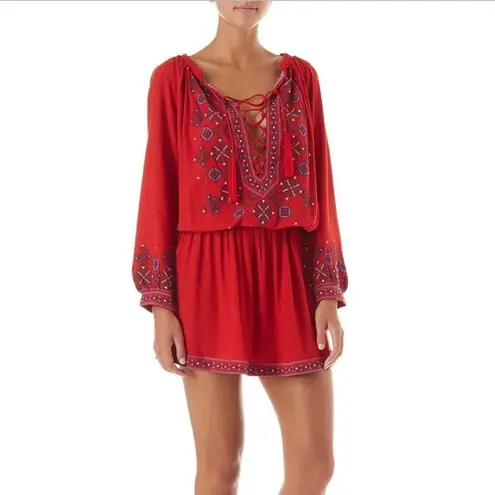 Melissa Odabash Red Nadja Embroidered Short Mini Women's Dress size Small