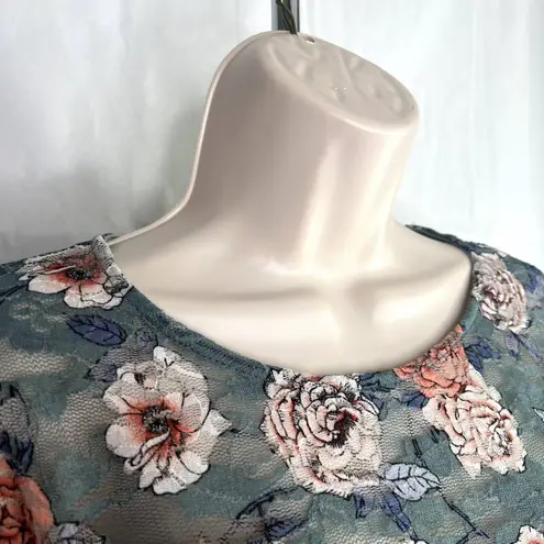 Melrose and Market Sheer Floral Lace Ruffle Long Sleeve Blouse Size MD