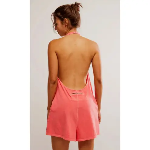 FREE PEOPLE Movement Hot Shot Halter Romper in Hibiscus Size Large Pink